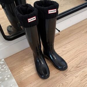 Hunter All Black Gloss Original Tall Rain Boots